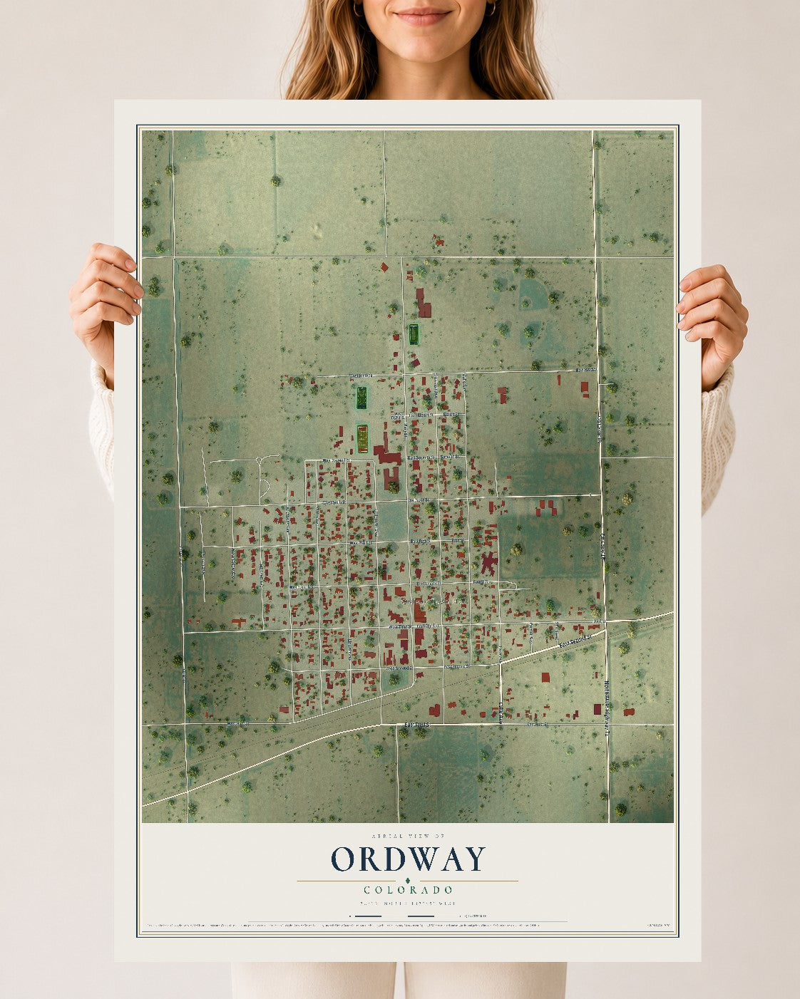 Map of Ordway, Colorado, 24 x 36 inch unframed archival matte print