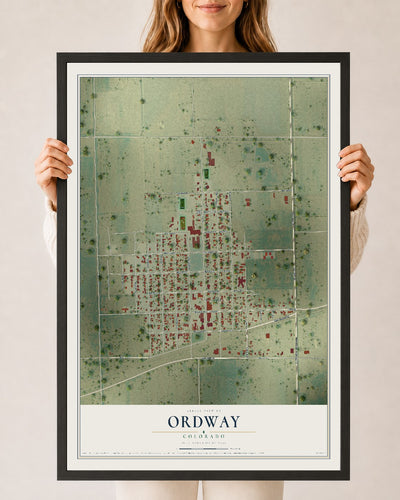 Map of Ordway, Colorado, 24 x 36 inch print in a black wood frame