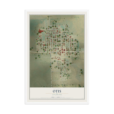 Map of Otis, Colorado, 12 x 18 inch print in a white wood frame