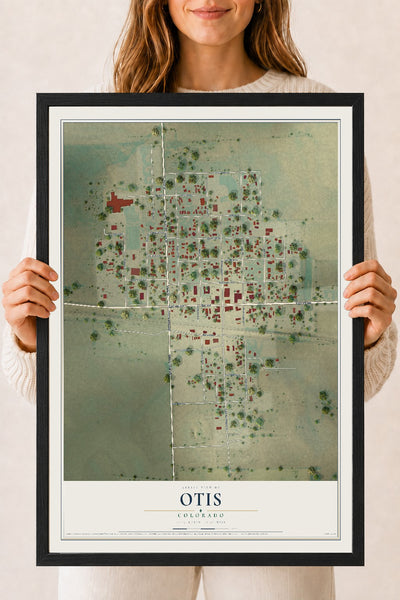 Map of Otis, Colorado, 18 x 24 inch print in a black wood frame