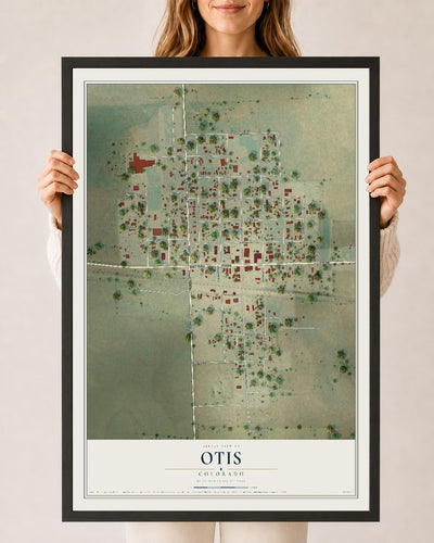 Map of Otis, Colorado, 24 x 36 inch print in a black wood frame
