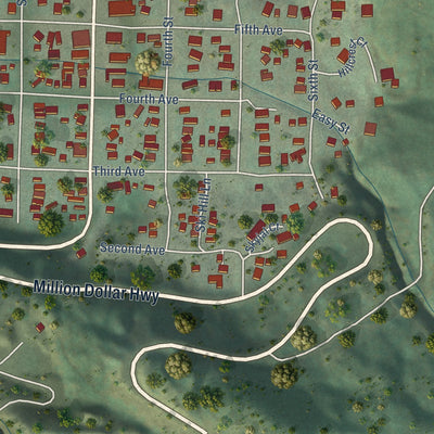 Close-up of the map of Ouray, Colorado print showing street and building detail