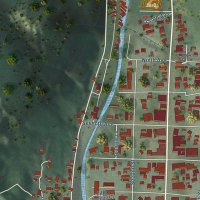 Second close-up of the map of Ouray, Colorado print showing more streets and buildings