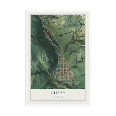 Map of Ouray, Colorado, 12 x 18 inch print in a white wood frame