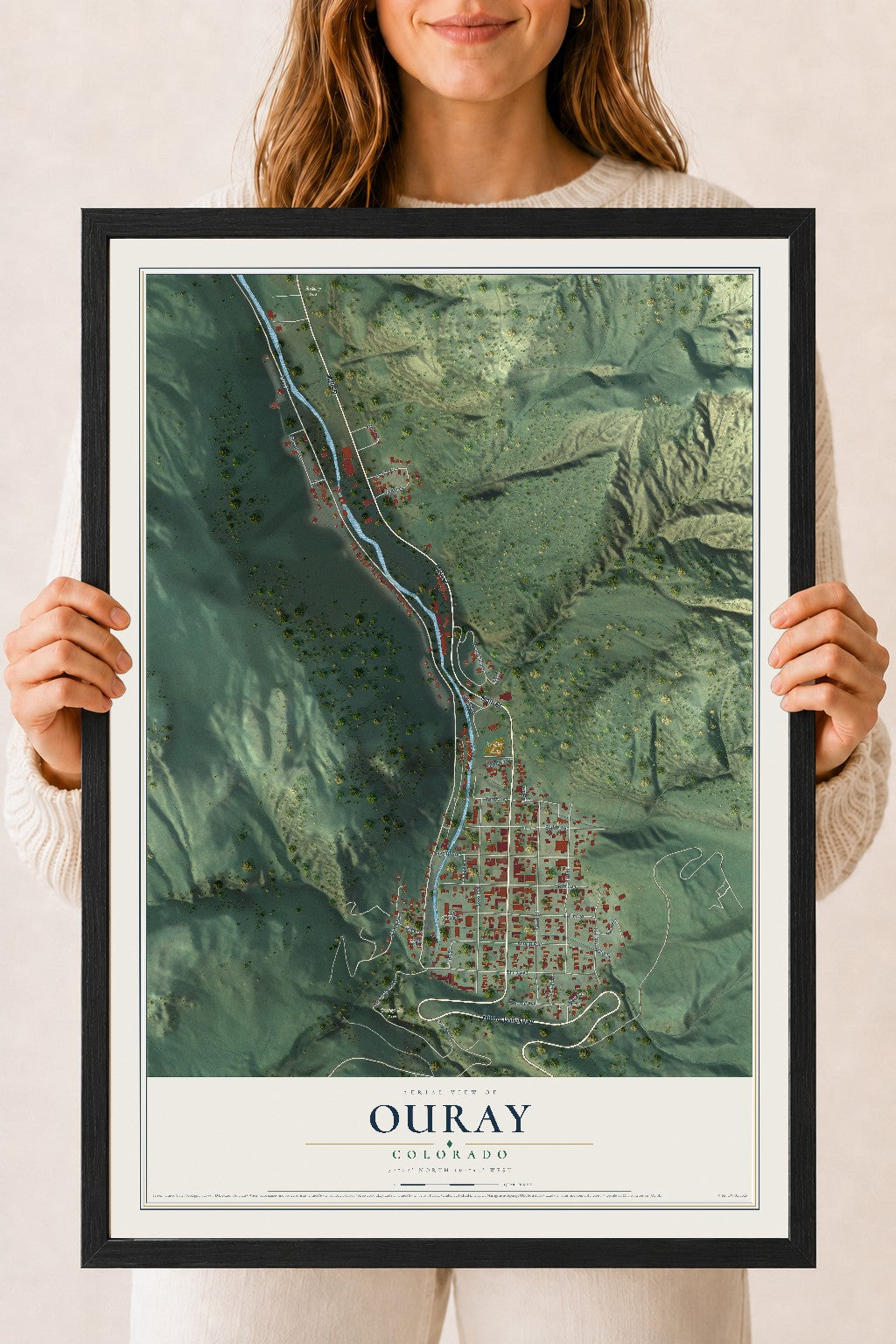 Map of Ouray, Colorado, 18 x 24 inch print in a black wood frame