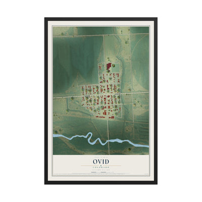 Map of Ovid, Colorado, 12 x 18 inch print in a black wood frame