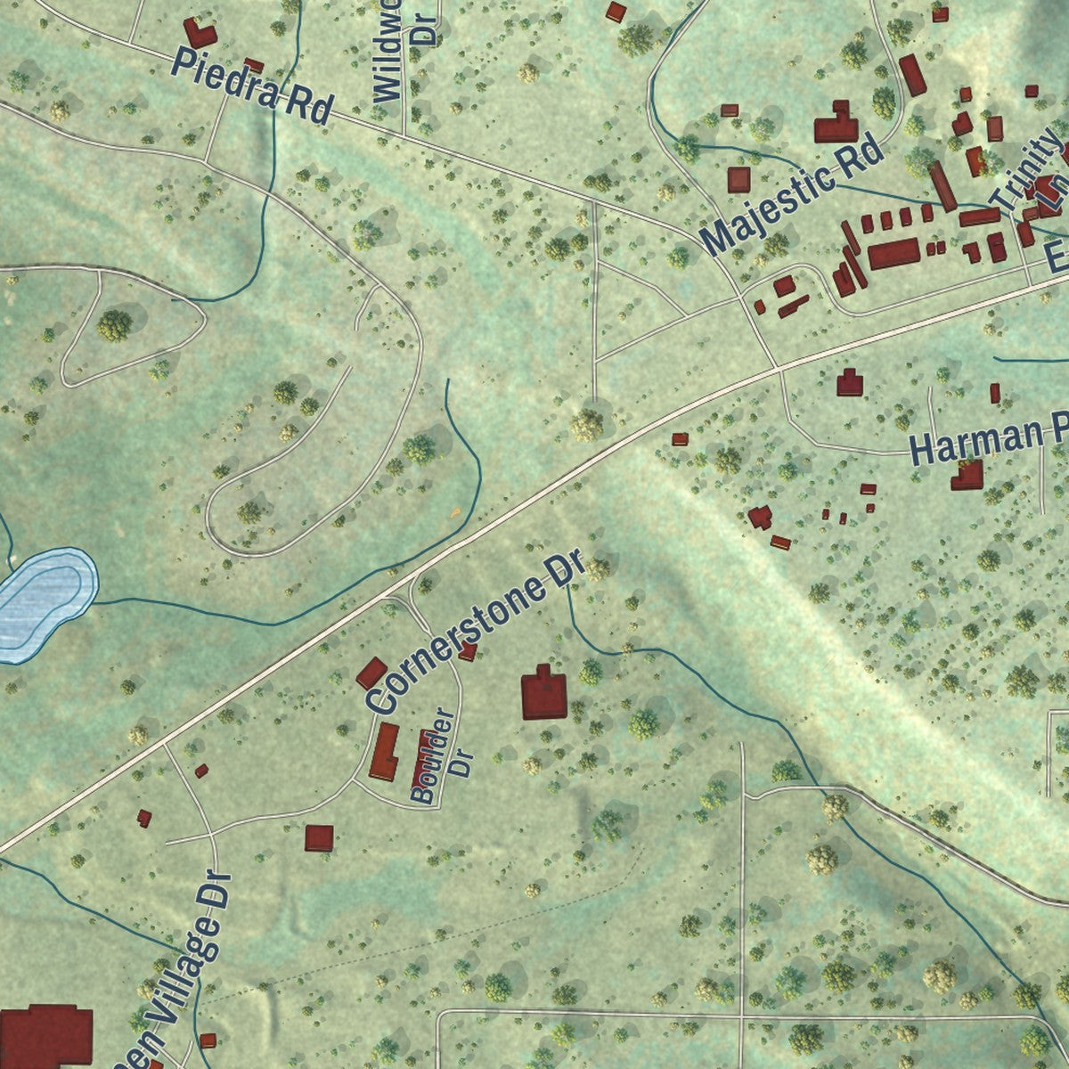 Second close-up of the map of Pagosa Springs, Colorado print showing more streets and buildings