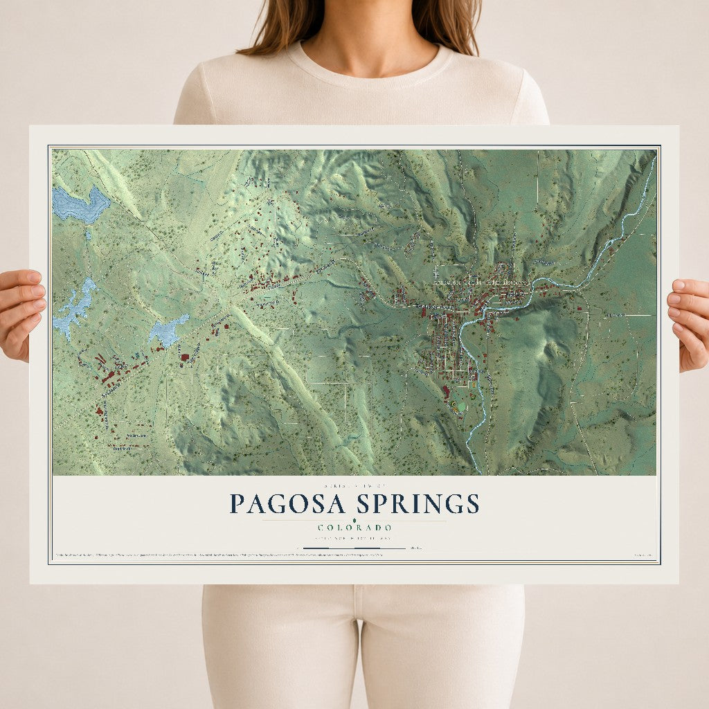 Map of Pagosa Springs, Colorado, 18 x 24 inch unframed archival matte print
