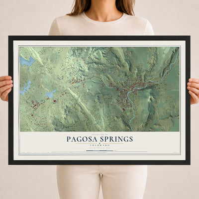 Map of Pagosa Springs, Colorado, 18 x 24 inch print in a black wood frame