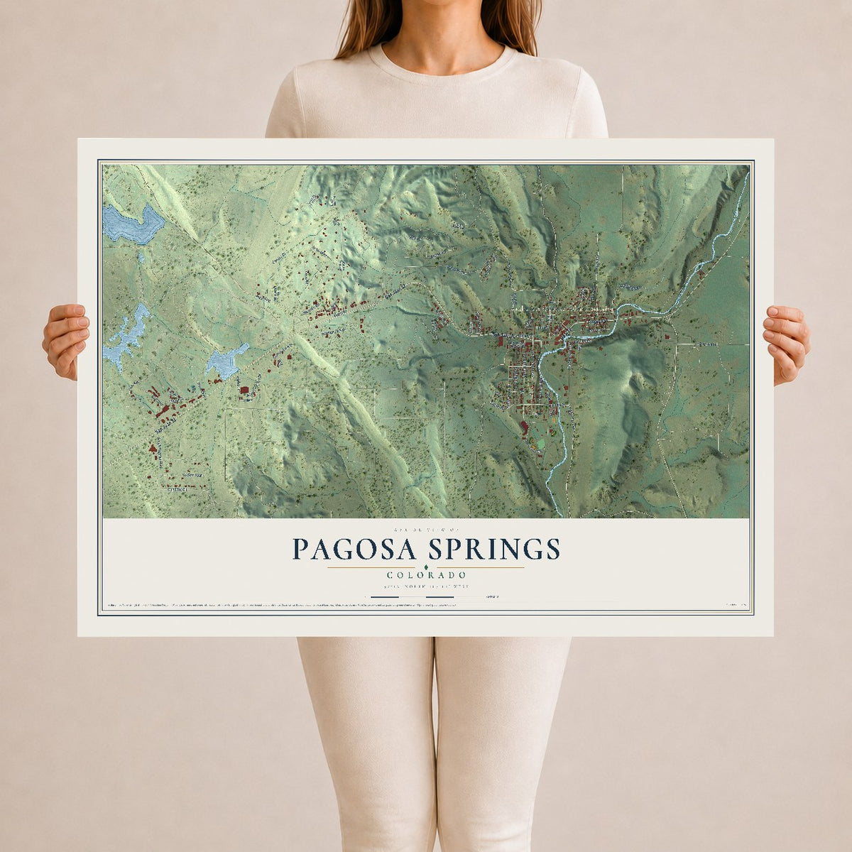 Map of Pagosa Springs, Colorado, 24 x 36 inch unframed archival matte print