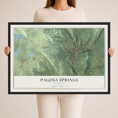 Map of Pagosa Springs, Colorado, 24 x 36 inch print in a black wood frame