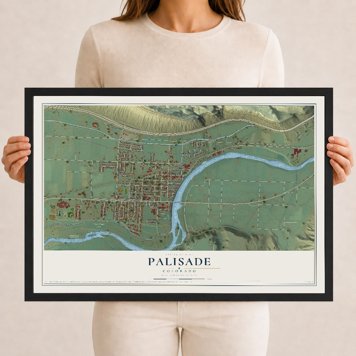 Map of Palisade, Colorado, 12 x 18 inch print in a black wood frame