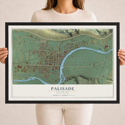 Map of Palisade, Colorado, 18 x 24 inch print in a black wood frame