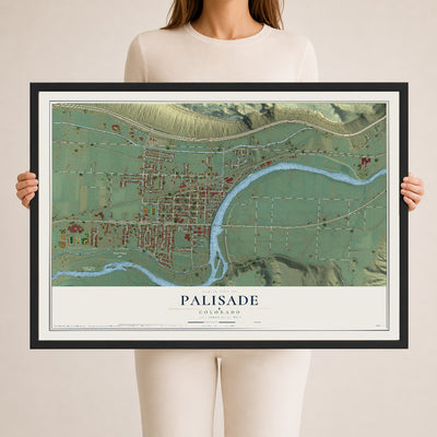 Map of Palisade, Colorado, 24 x 36 inch print in a black wood frame