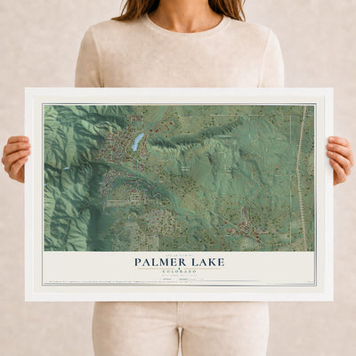 Map of Palmer Lake, Colorado, 12 x 18 inch print in a white wood frame