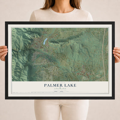 Map of Palmer Lake, Colorado, 18 x 24 inch print in a black wood frame