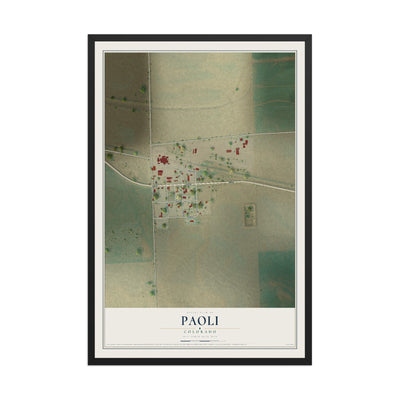 Map of Paoli, Colorado, 12 x 18 inch print in a black wood frame