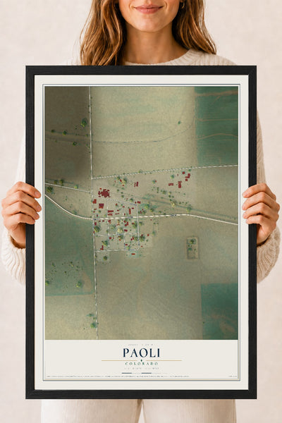 Map of Paoli, Colorado, 18 x 24 inch print in a black wood frame