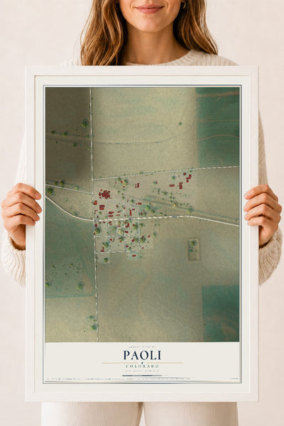 Map of Paoli, Colorado, 18 x 24 inch print in a white wood frame
