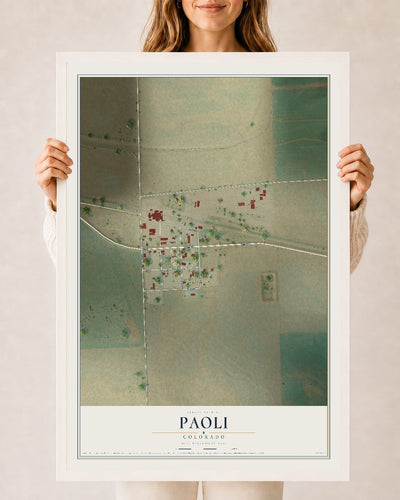 Map of Paoli, Colorado, 24 x 36 inch print in a white wood frame