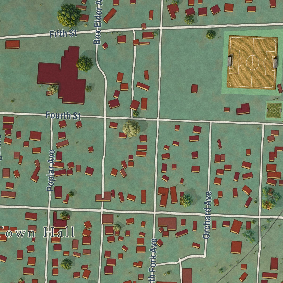 Close-up of the map of Paonia, Colorado print showing street and building detail