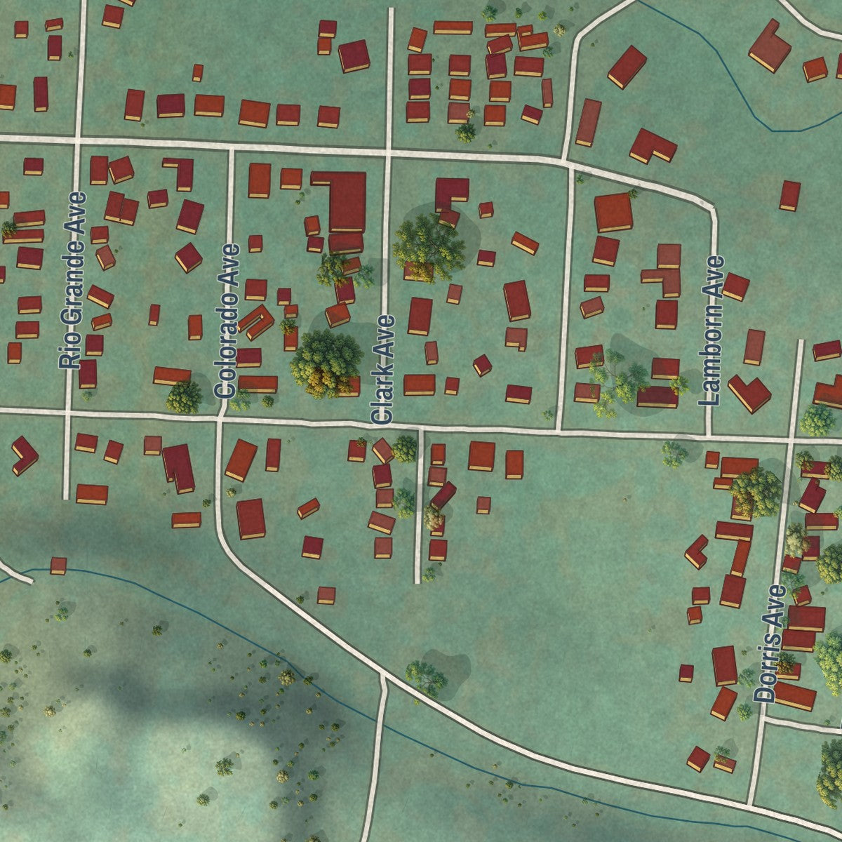 Second close-up of the map of Paonia, Colorado print showing more streets and buildings