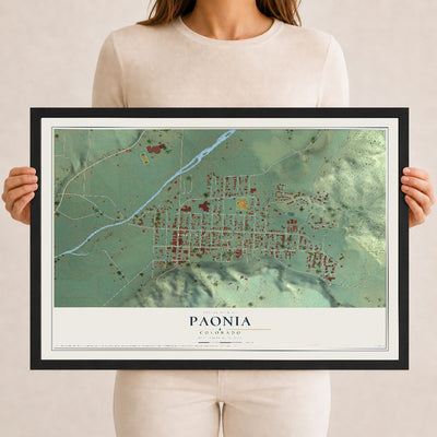 Map of Paonia, Colorado, 12 x 18 inch print in a black wood frame