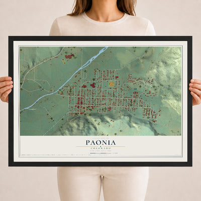 Map of Paonia, Colorado, 18 x 24 inch print in a black wood frame