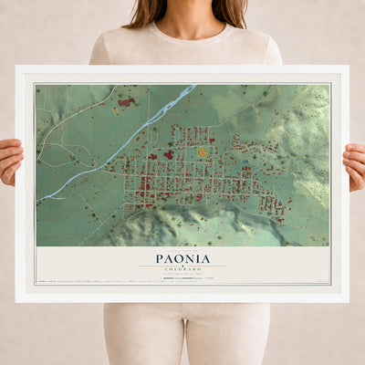 Map of Paonia, Colorado, 18 x 24 inch print in a white wood frame