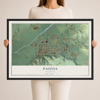 Map of Paonia, Colorado, 24 x 36 inch print in a black wood frame