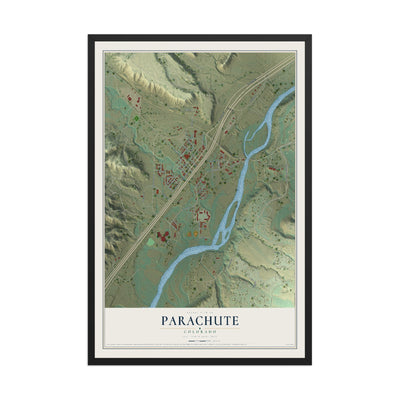 Map of Parachute, Colorado, 12 x 18 inch print in a black wood frame