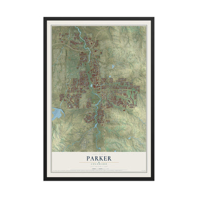 Map of Parker, Colorado, 12 x 18 inch print in a black wood frame
