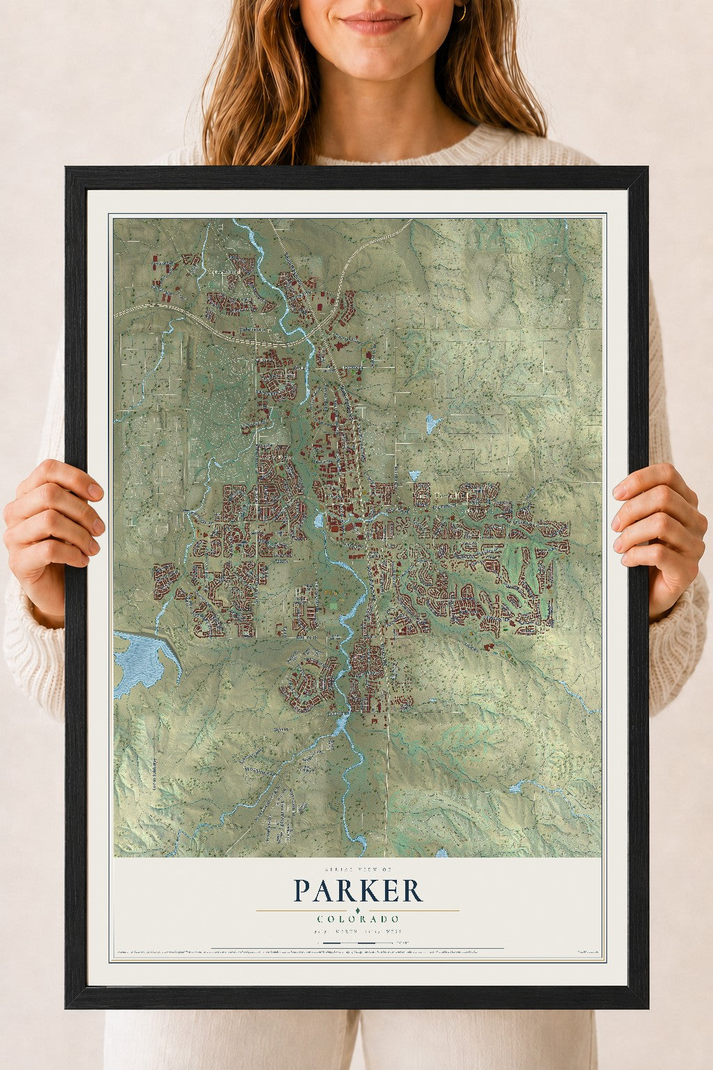 Map of Parker, Colorado, 18 x 24 inch print in a black wood frame