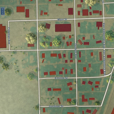 Close-up of the map of Peetz, Colorado print showing street and building detail