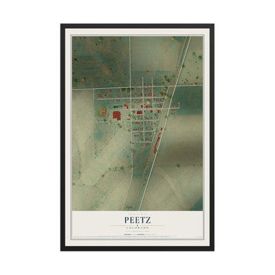 Map of Peetz, Colorado, 12 x 18 inch print in a black wood frame