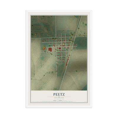 Map of Peetz, Colorado, 12 x 18 inch print in a white wood frame