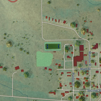 Close-up of the map of Peyton, Colorado print showing street and building detail