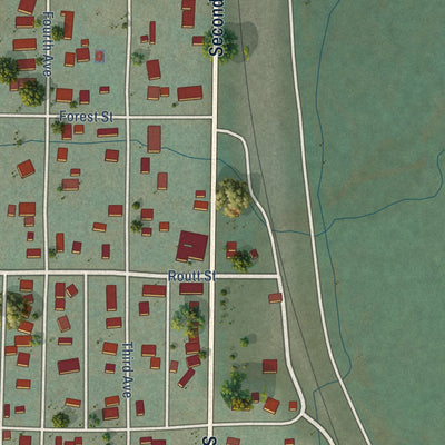 Close-up of the map of Phippsburg, Colorado print showing street and building detail