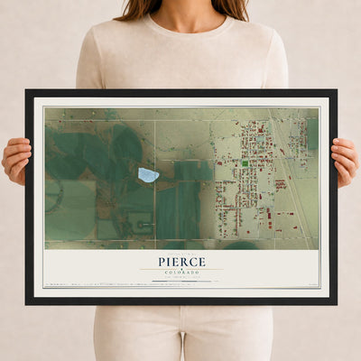 Map of Pierce, Colorado, 12 x 18 inch print in a black wood frame