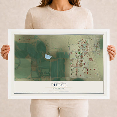 Map of Pierce, Colorado, 12 x 18 inch print in a white wood frame