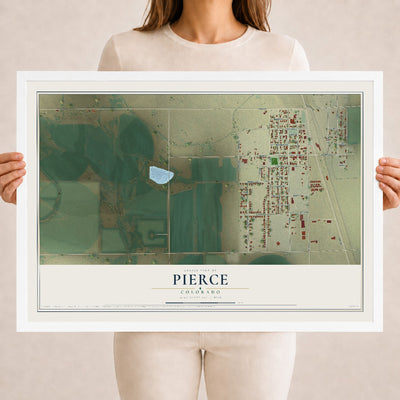 Map of Pierce, Colorado, 18 x 24 inch print in a white wood frame