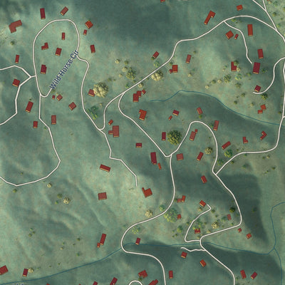 Close-up of the map of Pine Brook Hill, Colorado print showing street and building detail