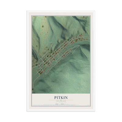 Map of Pitkin, Colorado, 12 x 18 inch print in a white wood frame