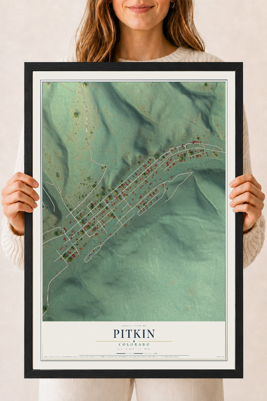Map of Pitkin, Colorado, 18 x 24 inch print in a black wood frame