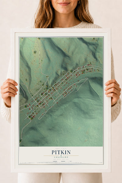 Map of Pitkin, Colorado, 18 x 24 inch print in a white wood frame