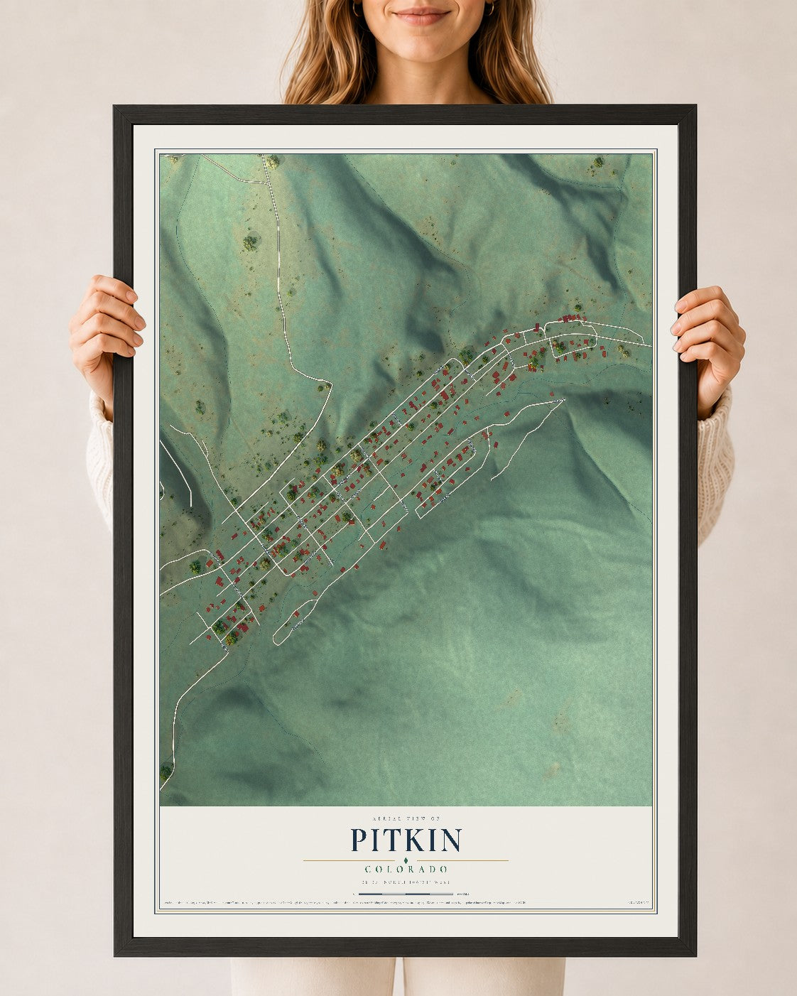 Map of Pitkin, Colorado, 24 x 36 inch print in a black wood frame