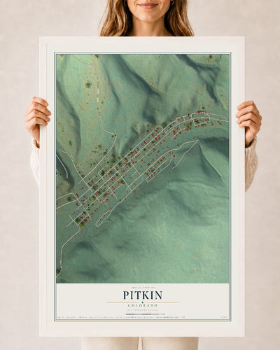 Map of Pitkin, Colorado, 24 x 36 inch print in a white wood frame