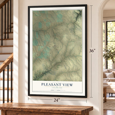 Pleasant View, Colorado map, 24 x 36 inch print in a black frame by a staircase