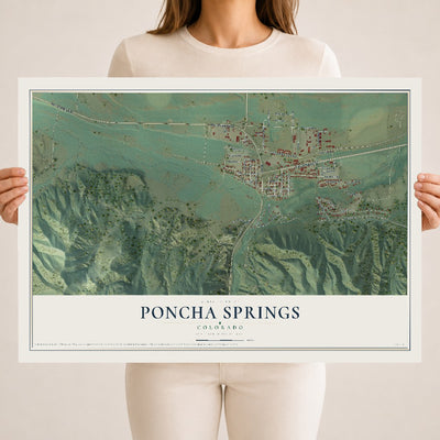 Map of Poncha Springs, Colorado, 18 x 24 inch unframed archival matte print