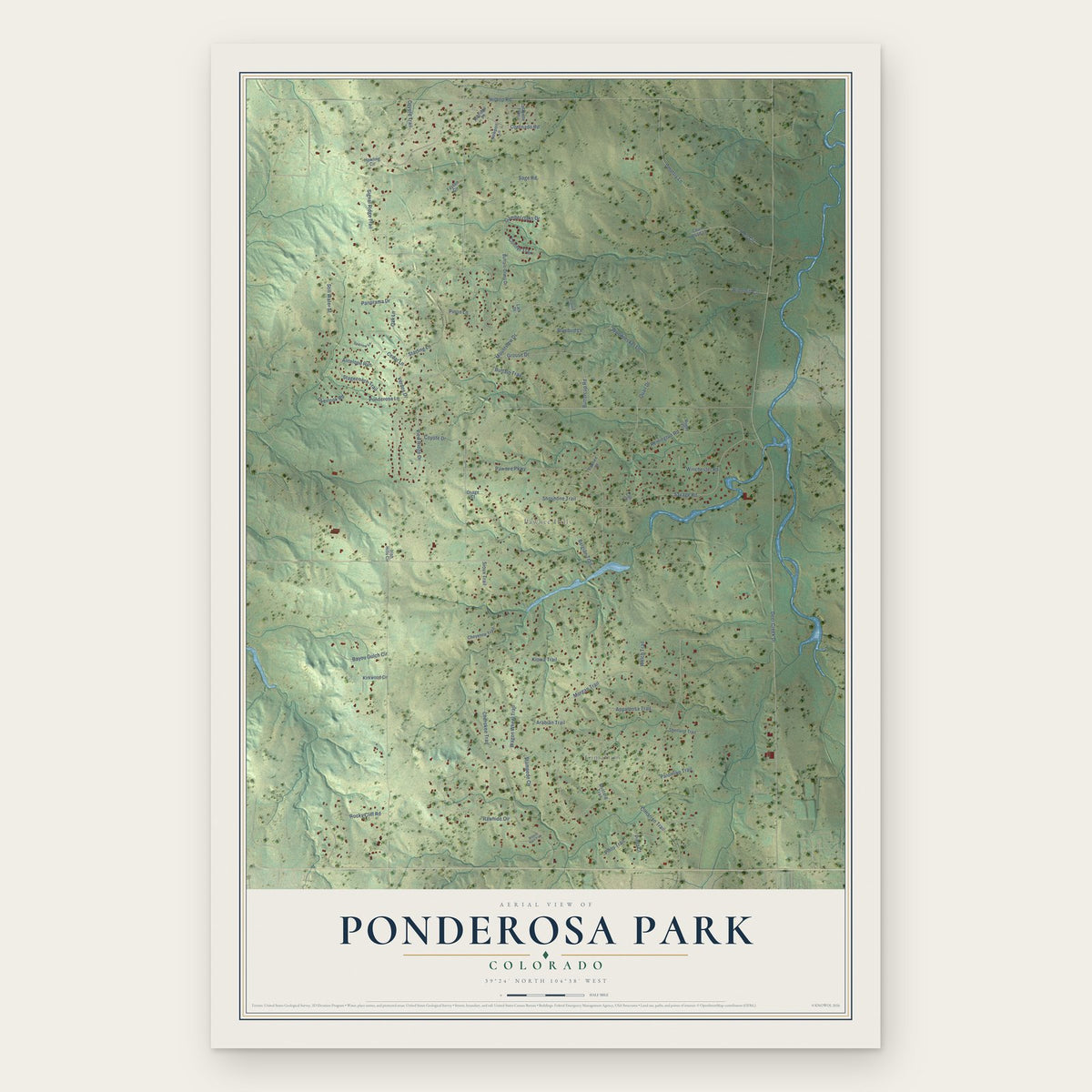 Ponderosa Park, Colorado map print, the full design